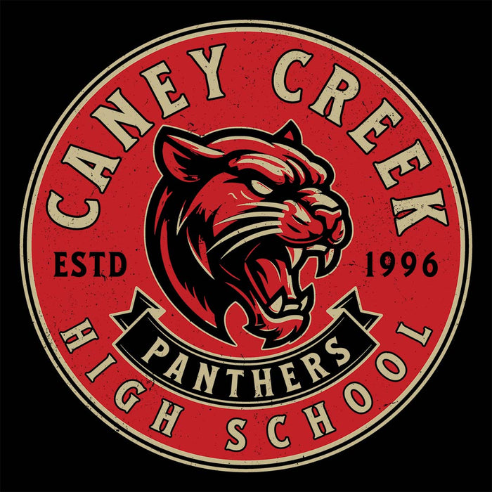 Close-up view of Caney Creek High School Panthers Women's Black T-shirt 215