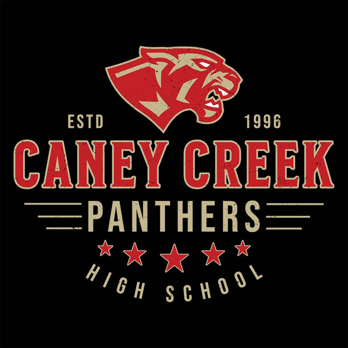 Close-up view of Caney Creek High School Panthers Women's Black T-shirt 217