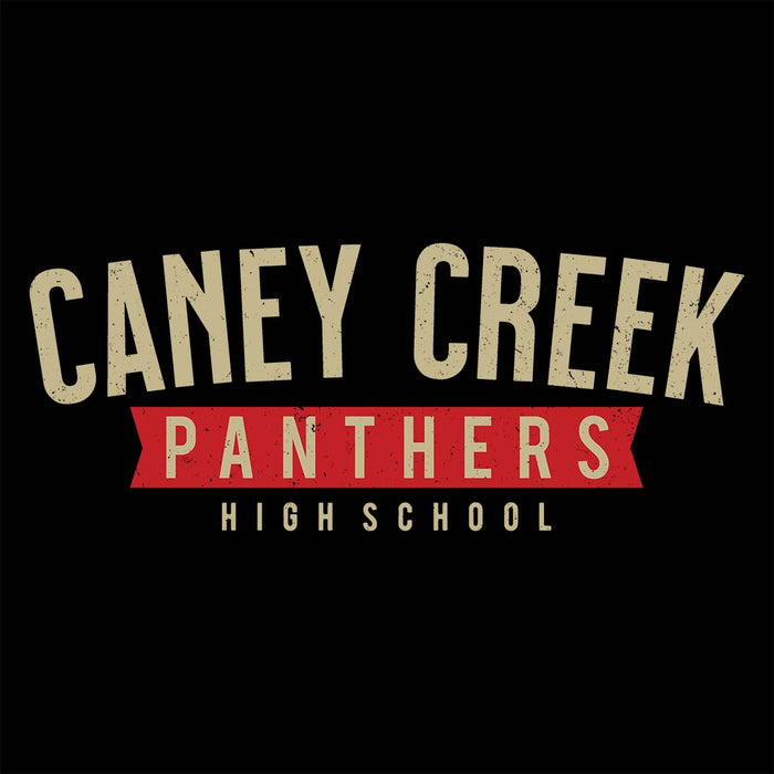 Close-up view of Caney Creek High School Panthers Women's Black T-shirt 021