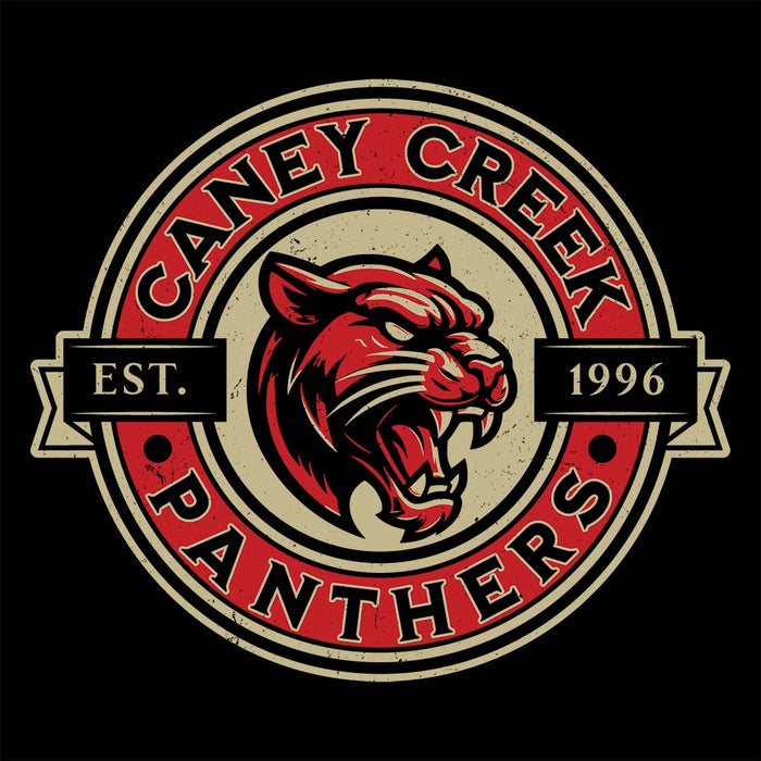 Close-up view of Caney Creek High School Panthers Women's Black T-shirt 221