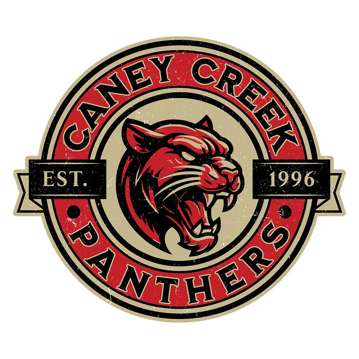 Close-up view of Caney Creek High School Panthers Unisex 3/4 sleeve Raglan T-shirt 221