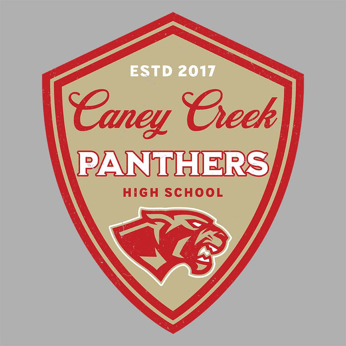 Close-up view of Caney Creek High School Panthers Unisex 3/4 sleeve Raglan T-shirt 225