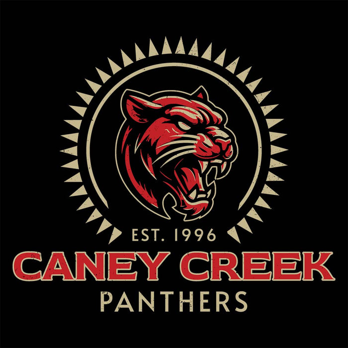 Close-up view of Caney Creek High School Panthers Women's Black T-shirt 226