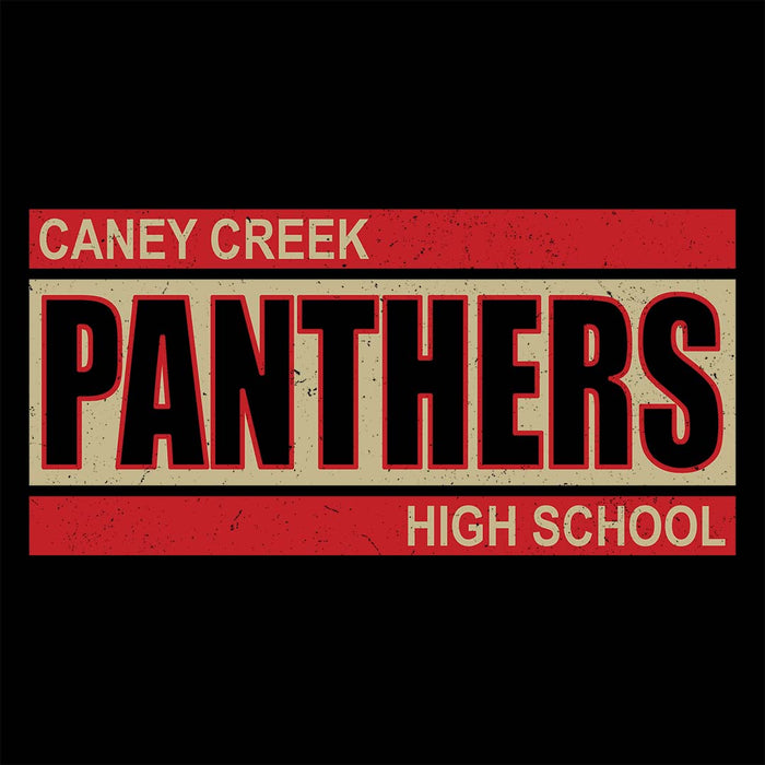 Close-up view of Caney Creek High School Panthers Women's Black T-shirt 098