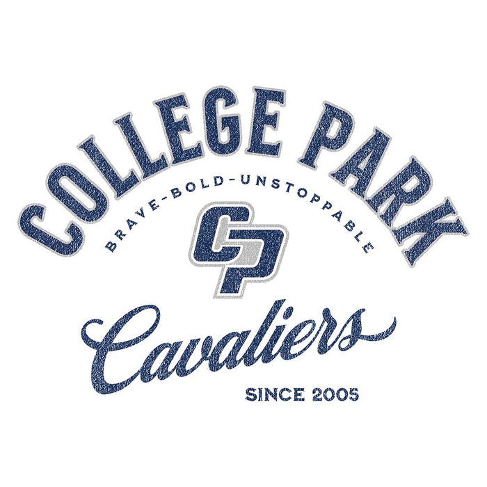 Close-up of College Park High School Cavaliers Unisex 3/4 sleeve Raglan T-shirt 201