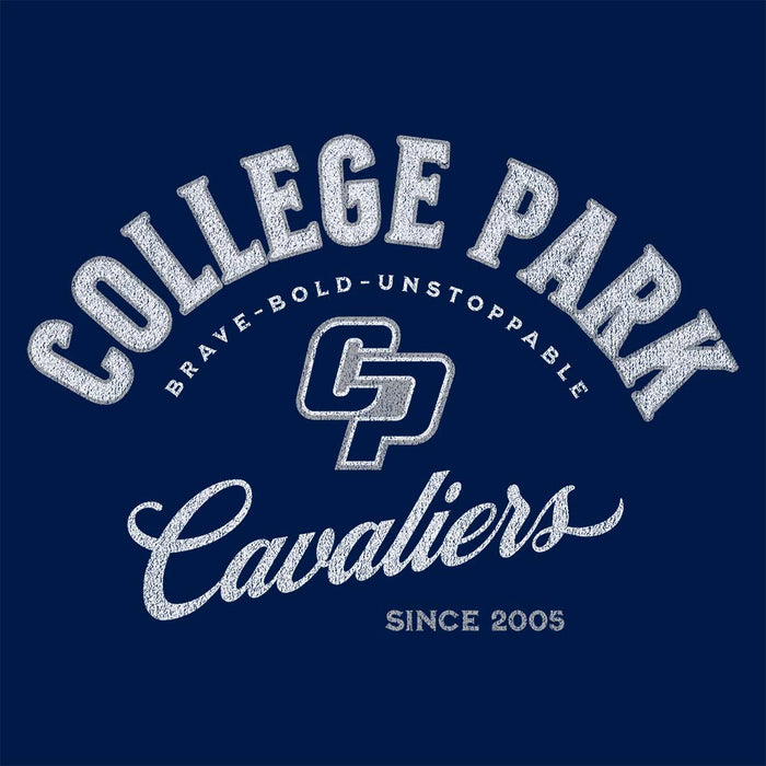 Close-up of College Park High School Cavaliers Premium Navy Unisex T-shirt 201