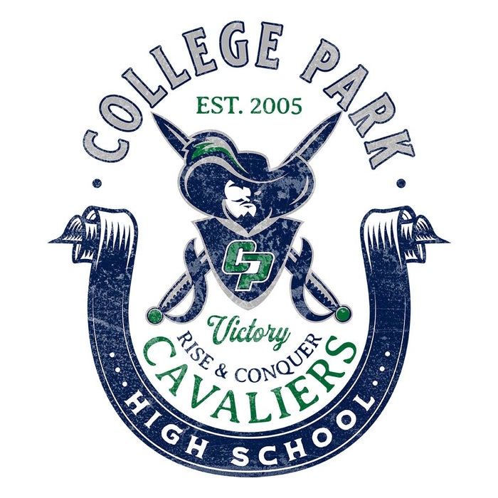 Close-up of College Park High School Cavaliers Unisex 3/4 sleeve Raglan T-shirt 203