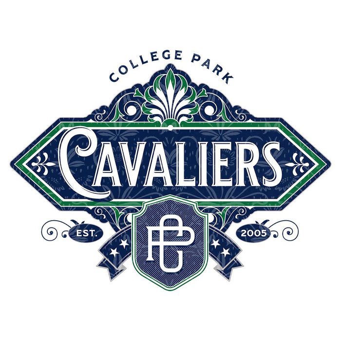 Close-up of College Park High School Cavaliers Unisex 3/4 sleeve Raglan T-shirt 205