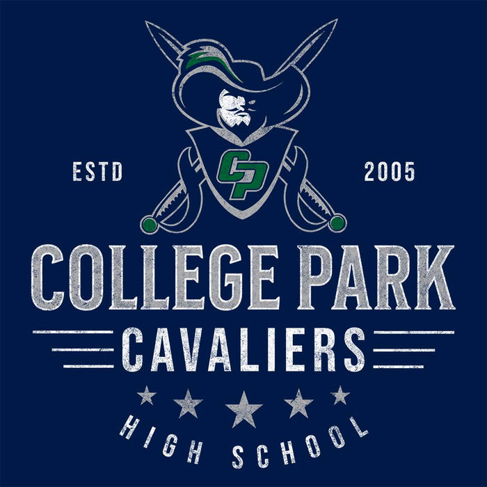 Close-up of College Park High School Cavaliers Premium Navy Unisex T-shirt 206