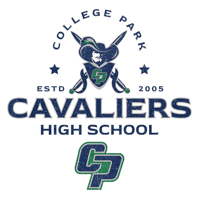 Close-up of College Park High School Cavaliers Unisex 3/4 sleeve Raglan T-shirt 210