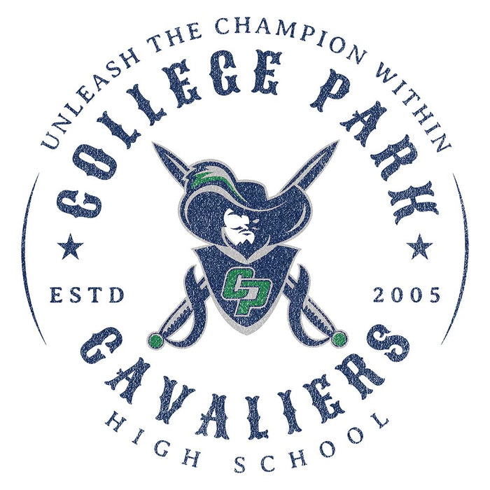 Close-up of College Park High School Cavaliers Unisex 3/4 sleeve Raglan T-shirt 211