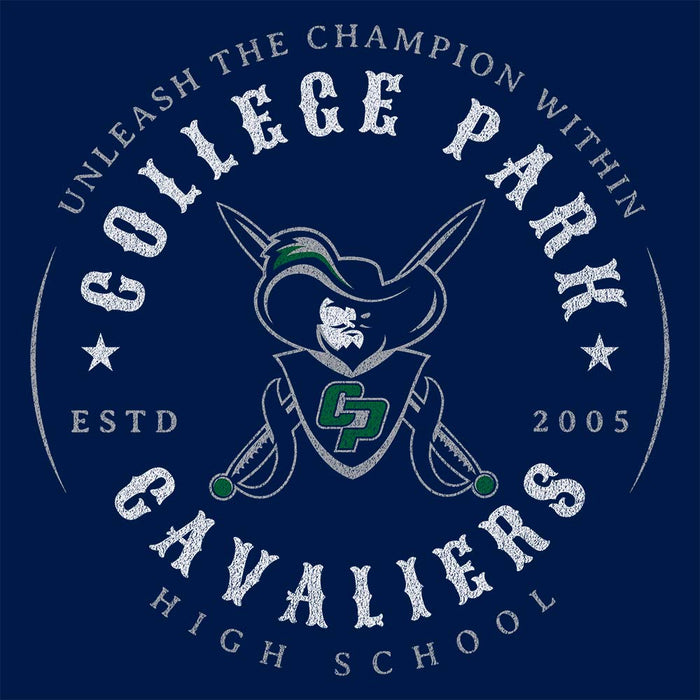 Close-up of College Park High School Cavaliers Premium Navy Hoodie 211