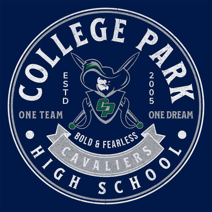 Close-up of College Park High School Cavaliers Premium Navy Unisex T-shirt 212