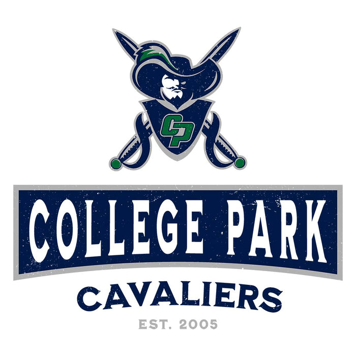 Close-up view of College Park High School Cavaliers Unisex 3/4 sleeve Raglan T-shirt 202