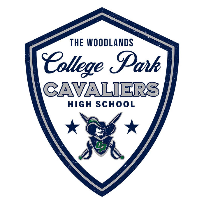 Close-up view of College Park High School Cavaliers Unisex 3/4 sleeve Raglan T-shirt 225