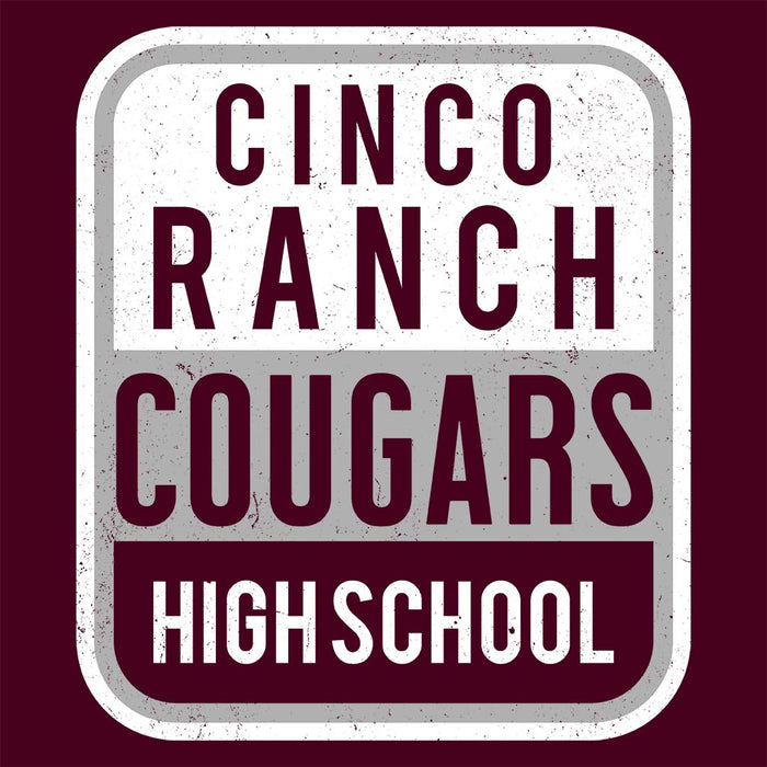 Close-up view of Cinco Ranch High School Cougars Classic Unisex Maroon T-shirt 001