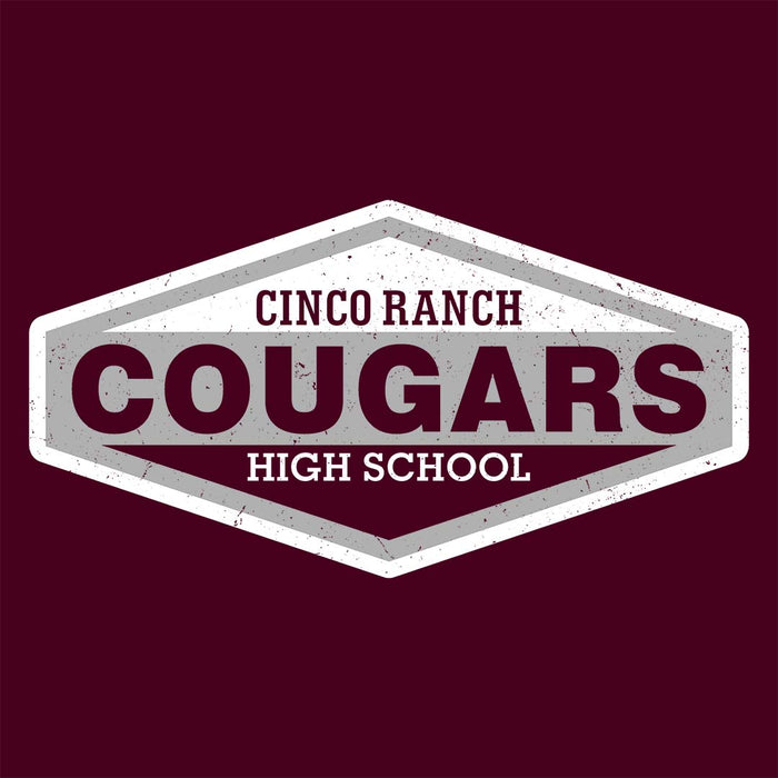 Close-up view of Cinco Ranch High School Cougars Classic Unisex Maroon T-shirt 009