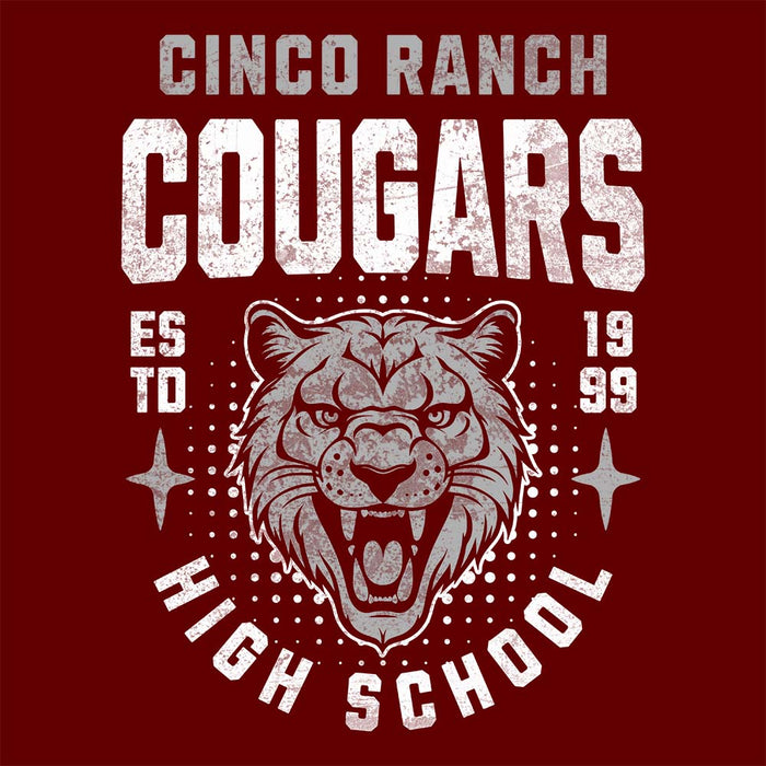 Close-up of Cinco Ranch High School Cougars Premium Maroon Unisex T-shirt 201