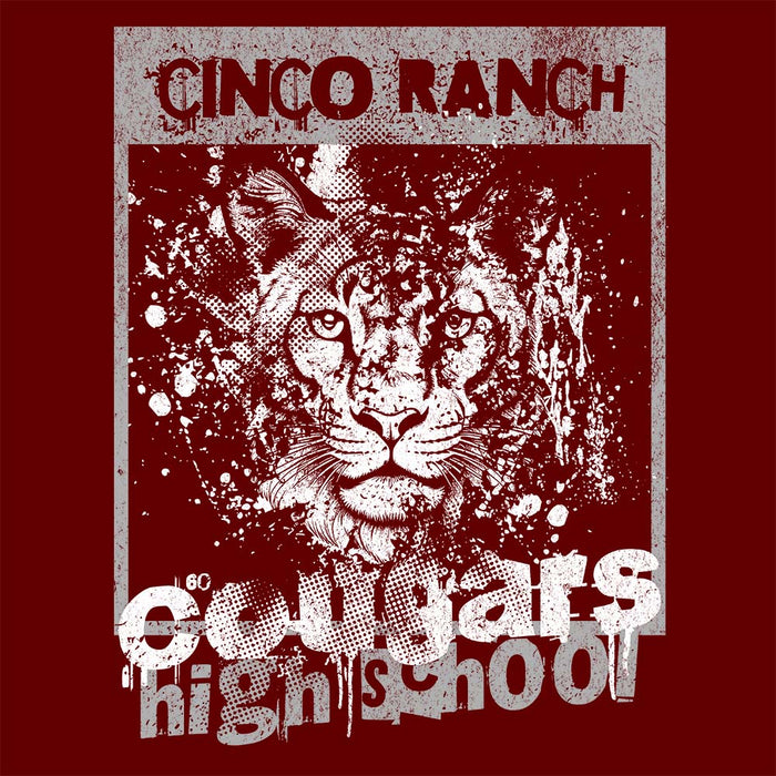 Close-up of Cinco Ranch High School Cougars Premium Maroon Unisex T-shirt 202