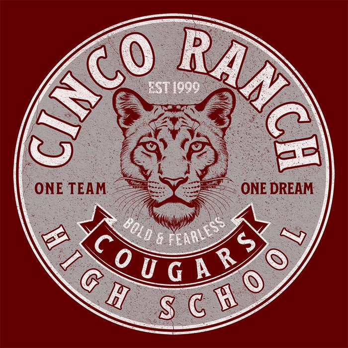 lose-up of Cinco Ranch High School Cougars Premium Maroon Unisex T-shirt 204