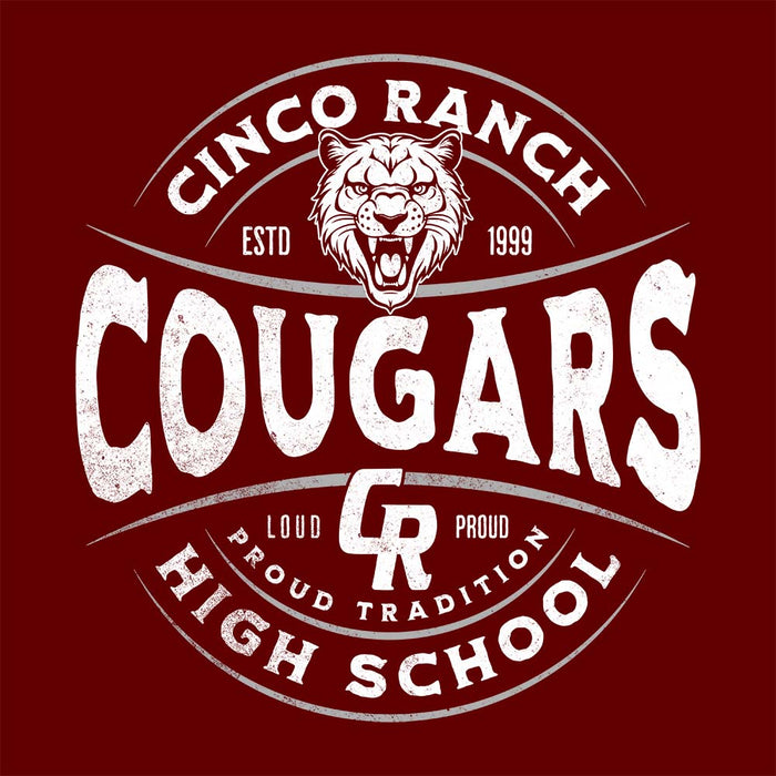 Close-up of Cinco Ranch High School Cougars Premium Maroon Unisex T-shirt 205