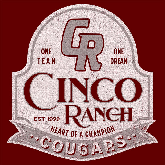 Close-up of Cinco Ranch High School Cougars Premium Maroon Unisex T-shirt 207