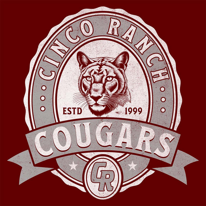 Close-up of Cinco Ranch High School Cougars Premium Maroon Unisex T-shirt 208