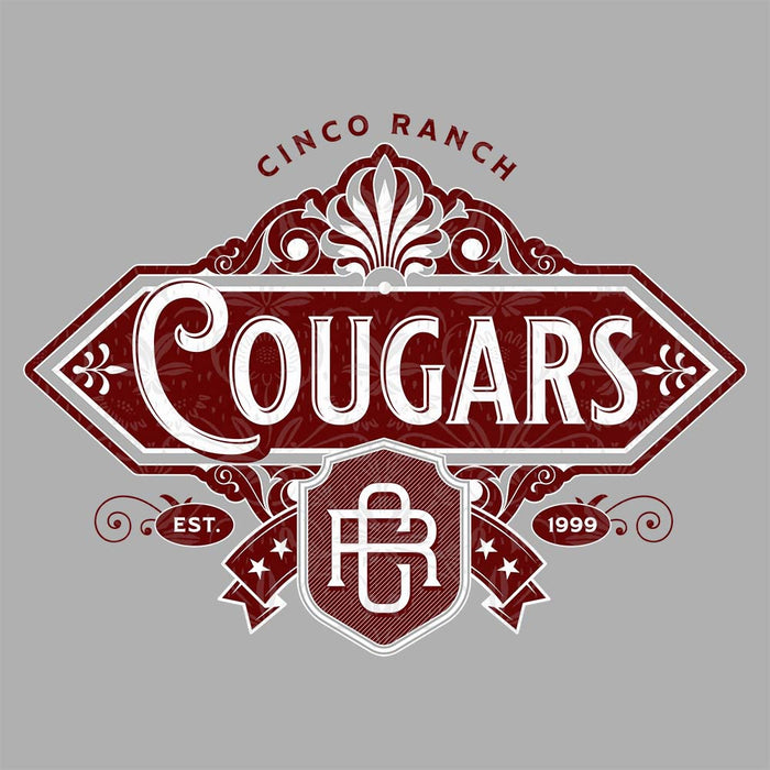 Close-up of Cinco Ranch High School Cougars Premium Athletic Heather Unisex T-shirt 210