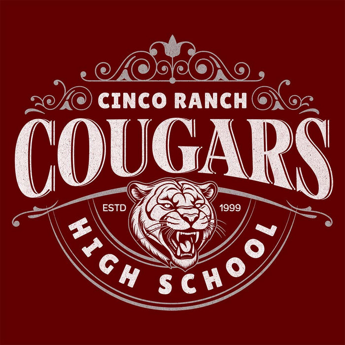 Close-up of Cinco Ranch High School Cougars Premium Maroon Unisex T-shirt 213