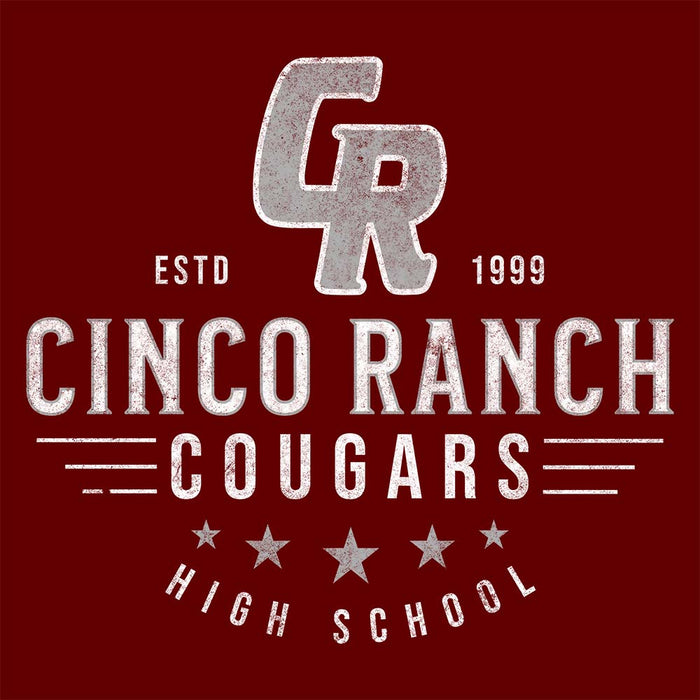 Close-up of Cinco Ranch High School Cougars Premium Maroon Unisex T-shirt 219