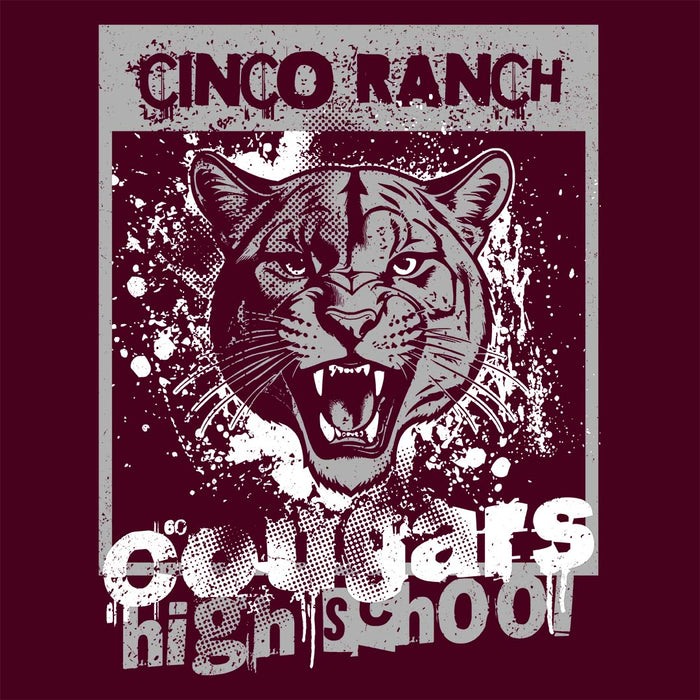 Close-up view of Cinco Ranch High School Cougars Classic Unisex Maroon T-shirt 205