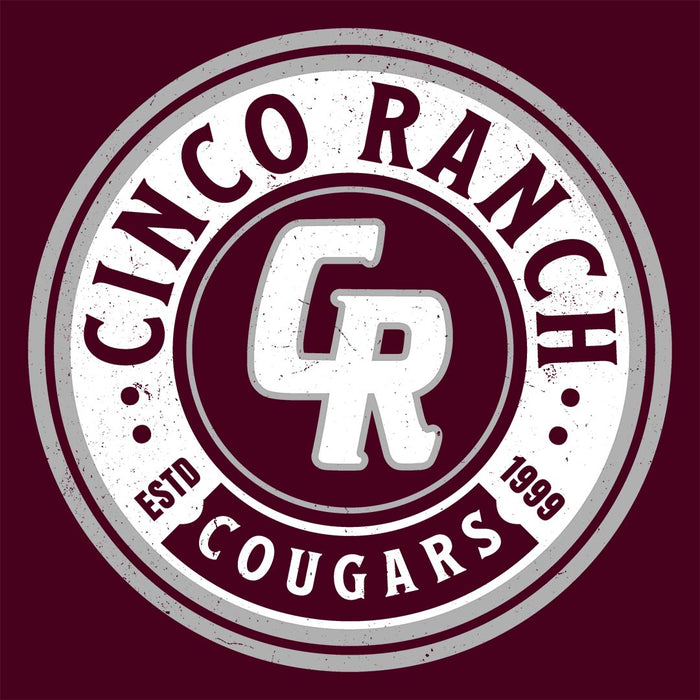 Close-up view of Cinco Ranch High School Cougars Classic Unisex Maroon T-shirt 220