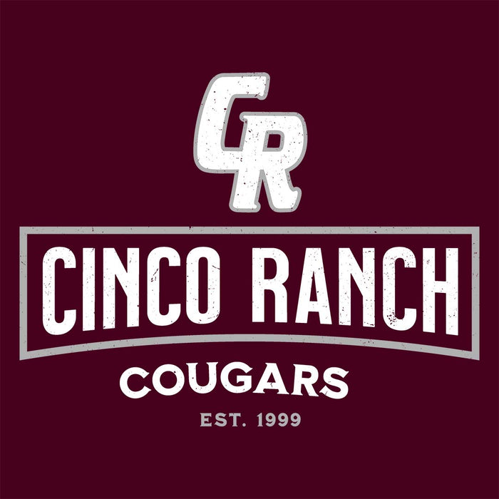 Close-up view of Cinco Ranch High School Cougars Classic Unisex Maroon T-shirt 231