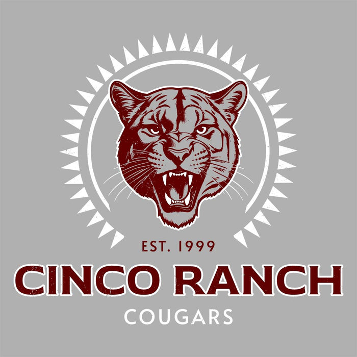 close-up view of Cinco Ranch High School Cougars Women's Grey T-shirt 226