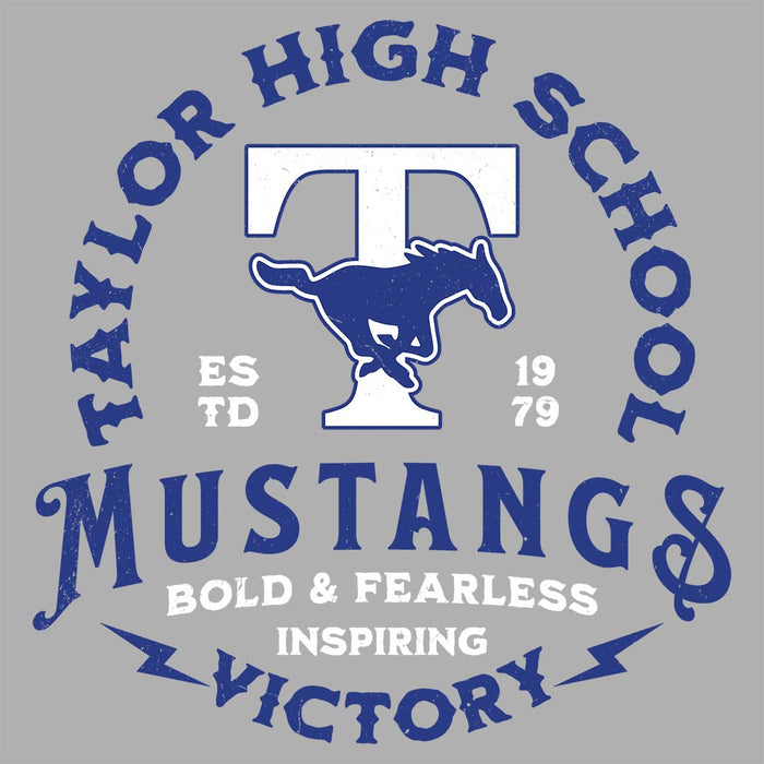 Close-up view of Taylor High School Mustangs Women's Grey T-shirt 006