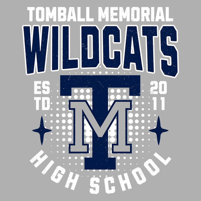 Close-up view of Tomball Memorial High School Wildcats Grey Classic Unisex T-shirt 204