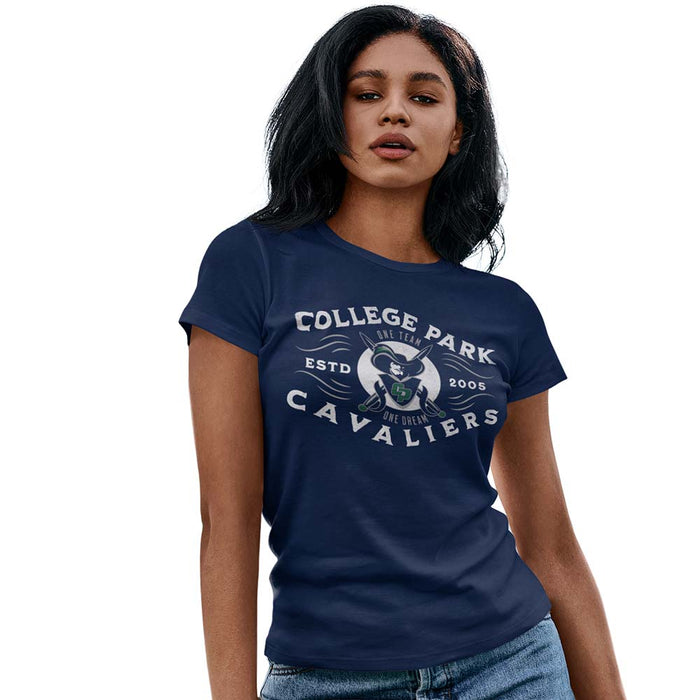 Woman wearing a College Park High School Cavaliers Women's Navy T-shirt 202