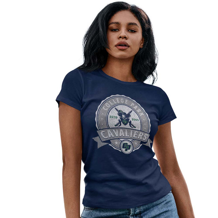 Woman wearing a College Park High School Cavaliers Women's Navy T-shirt 213