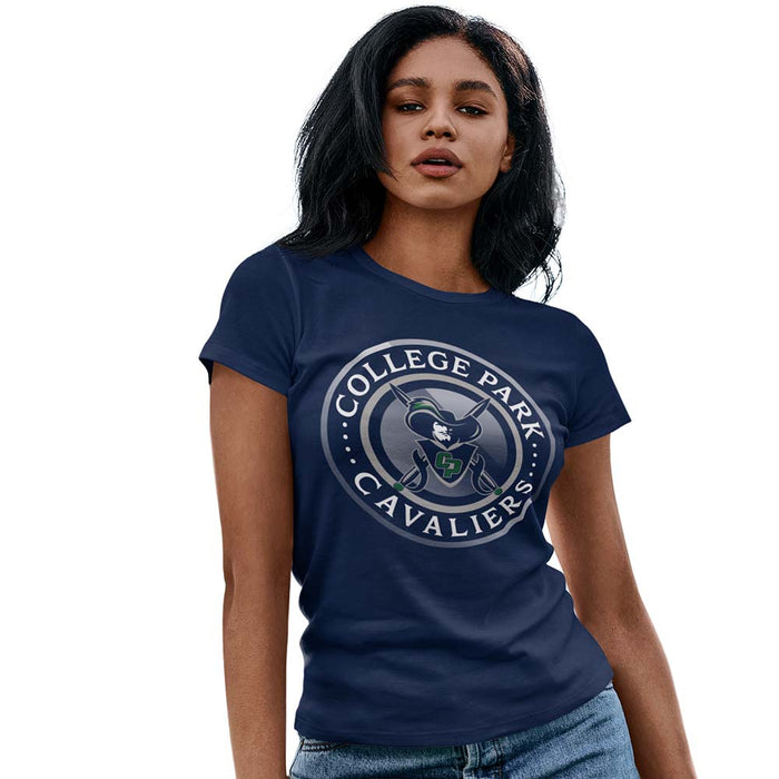 Woman wearing a College Park High School Cavaliers Women's Navy T-shirt 215