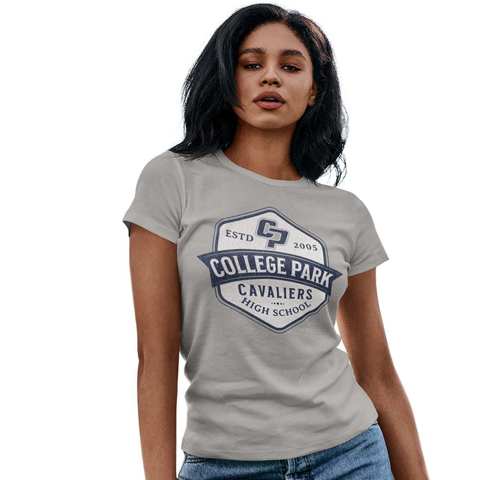 Woman wearing aCollege Park High School Cavaliers Women's Sport Grey T-shirt 216