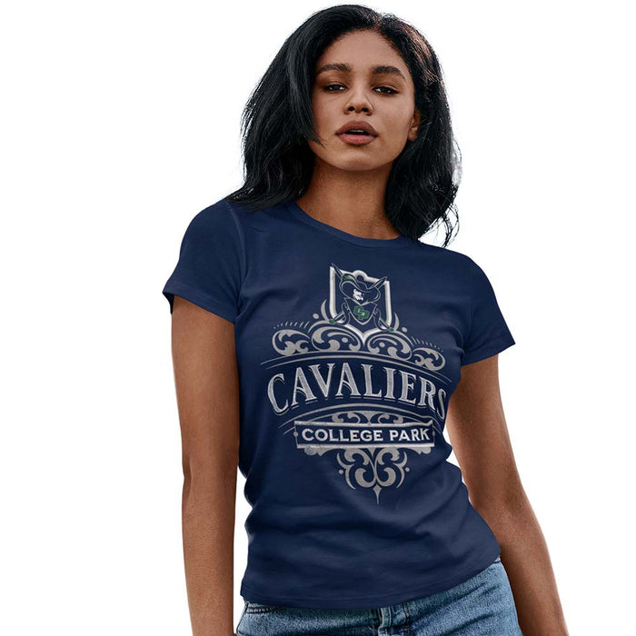 Woman wearing a College Park High School Cavaliers Women's Navy T-shirt 218