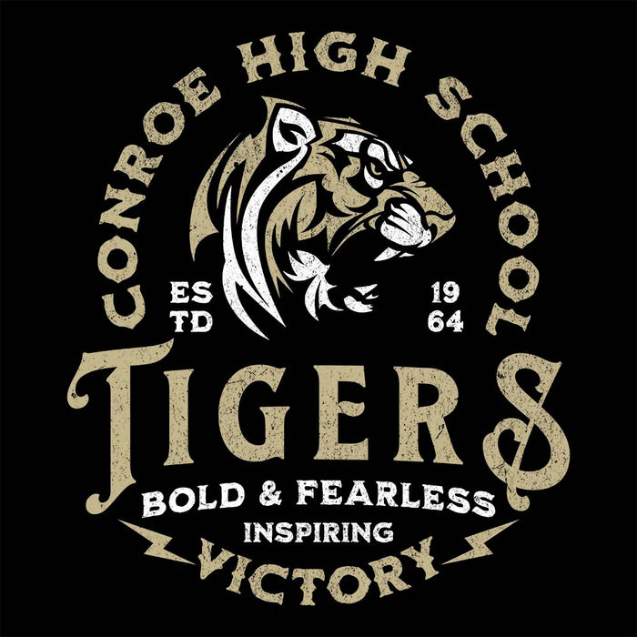 Close-up view of Conroe High School Tigers Black Classic Unisex Hoodie 206