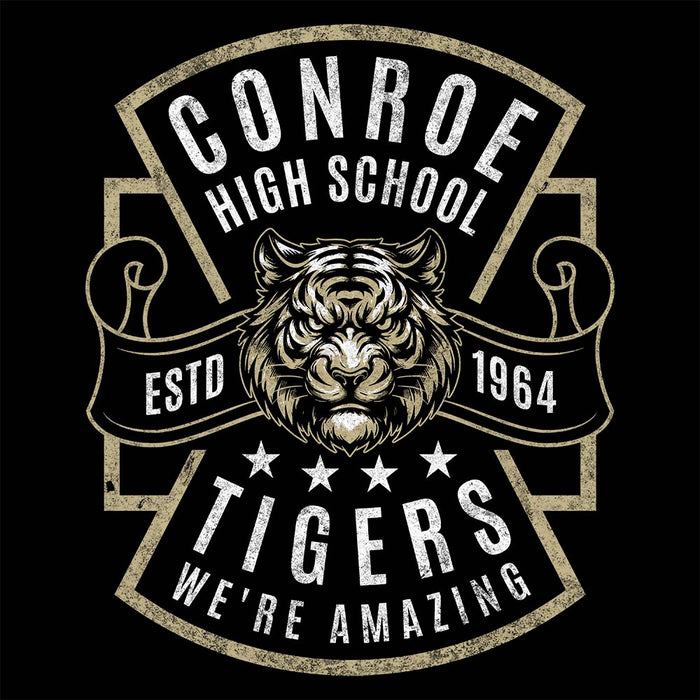 Close-up view of  Conroe High School Tigers Black Premium Unisex Hoodie 207