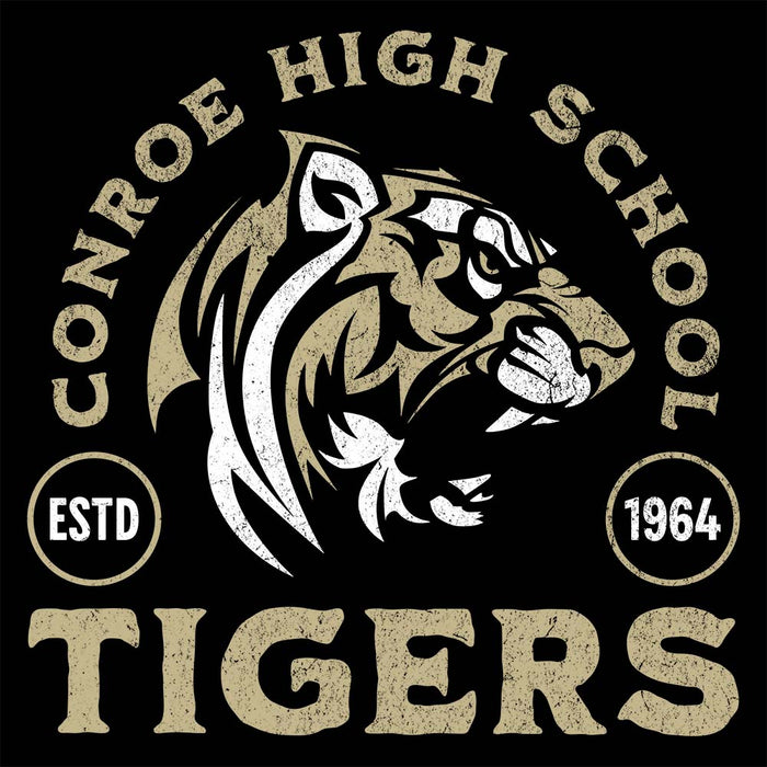 Close-up of Conroe High School Tigers Unisex 3/4 sleeve Raglan T-shirt 208