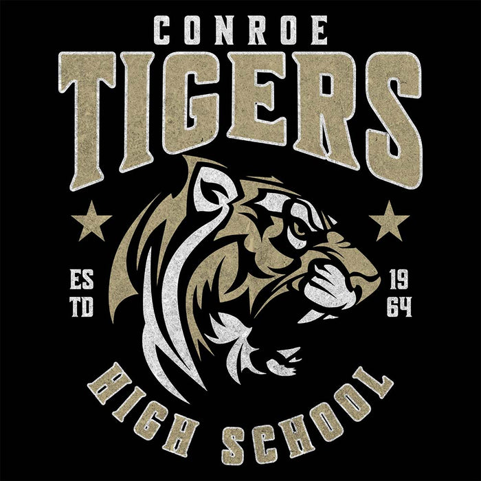 Close-up view of Conroe High School Tigers Black Classic Unisex T-shirt 211