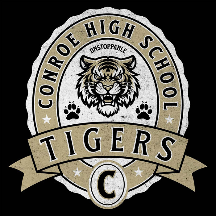 Close-up view of Conroe High School Tigers Black Classic Unisex Hoodie 212