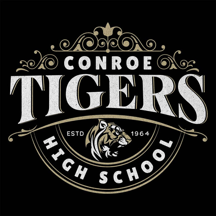 Close-up view of Conroe High School Tigers Black Classic Unisex Hoodie 213