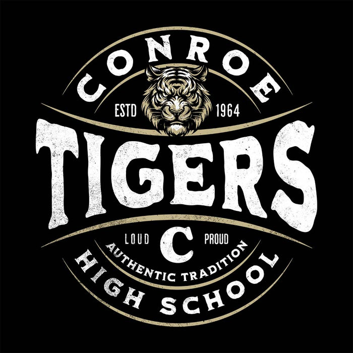 Close-up view of Conroe High School Tigers Black Premium Unisex Hoodie 218