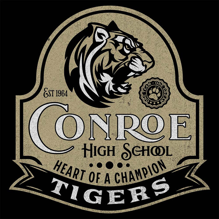 Close-up view of Conroe High School Tigers Black Premium Unisex Hoodie 219