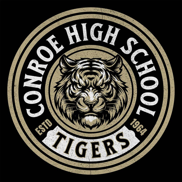 Close-up view of Conroe High School Tigers Black Classic Unisex T-shirt 220